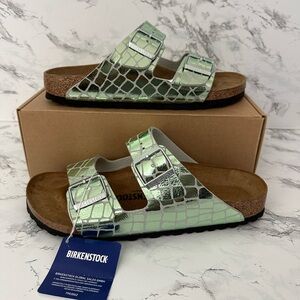 Birkenstock Arizona Gator Gleam Metallic Green Sandals Mules Women’s Size 10 41